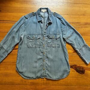 Cloth & Stone blue denim western long sleeve button down shirt SIZE M